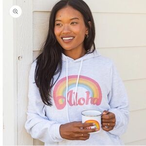 Aloha Lovely Aloha Retro Rainbow Hoodie Hawaii Collection Sweatshirt - S